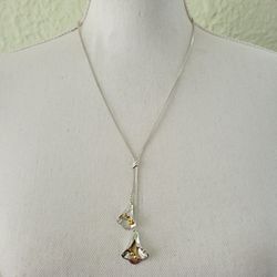 Vintage Avon Necklace Tulips Two Tone Silver Plated & Gold 24" Chain