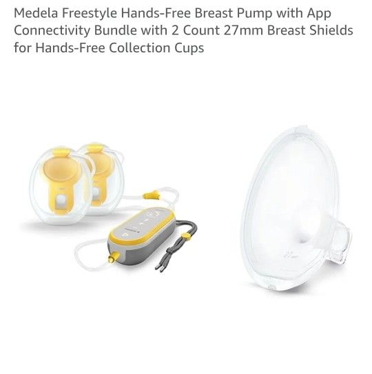 New Medela Freestyle Hands-Free Breast Pump with App Connectivity Bundle with2 Count 27mm Breast Shields for Hands-Free Collection Cups