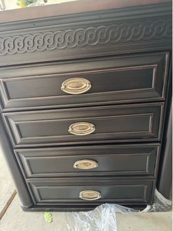 Office desk with hutch and chairs