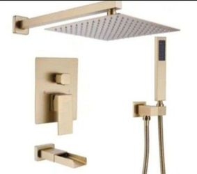 BWE Waterfall Spout Single Handle 3-Spray Square High Pressure Tub and Shower Faucet in Brushed Gold (Valve Included)
