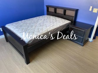 Full Solid Wood Bed With Mattress + Nightstand $620