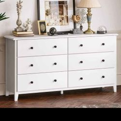 Mid Century Modern Style 6-Drawer Solid Wood Dresser - White(NEW In A Box)
