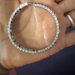 925 Silver Hoops With Gemstones Inside And Out Side 