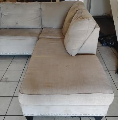 Small sectional, TV and TV stand, table and chairs