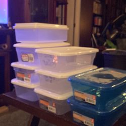 Nine containers with lids