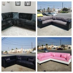 BRAND NEW 7X9FT SECTIONAL COUCHES. PAISLEY BLACK, CHARCOAL,  VELVET BLACK,  PINK LEATHER COMBO 