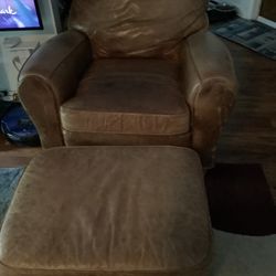 Leather Chair And Stool 