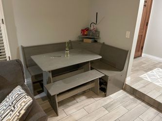 Corner Dining Table Set w/ Hidden Storage – Solid Wood