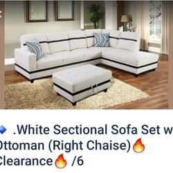 🔥ON SALE🔥  White Sectional Sofa Set w/ Ottoman (Right Chaise)🔥Clearance🔥 Save $130