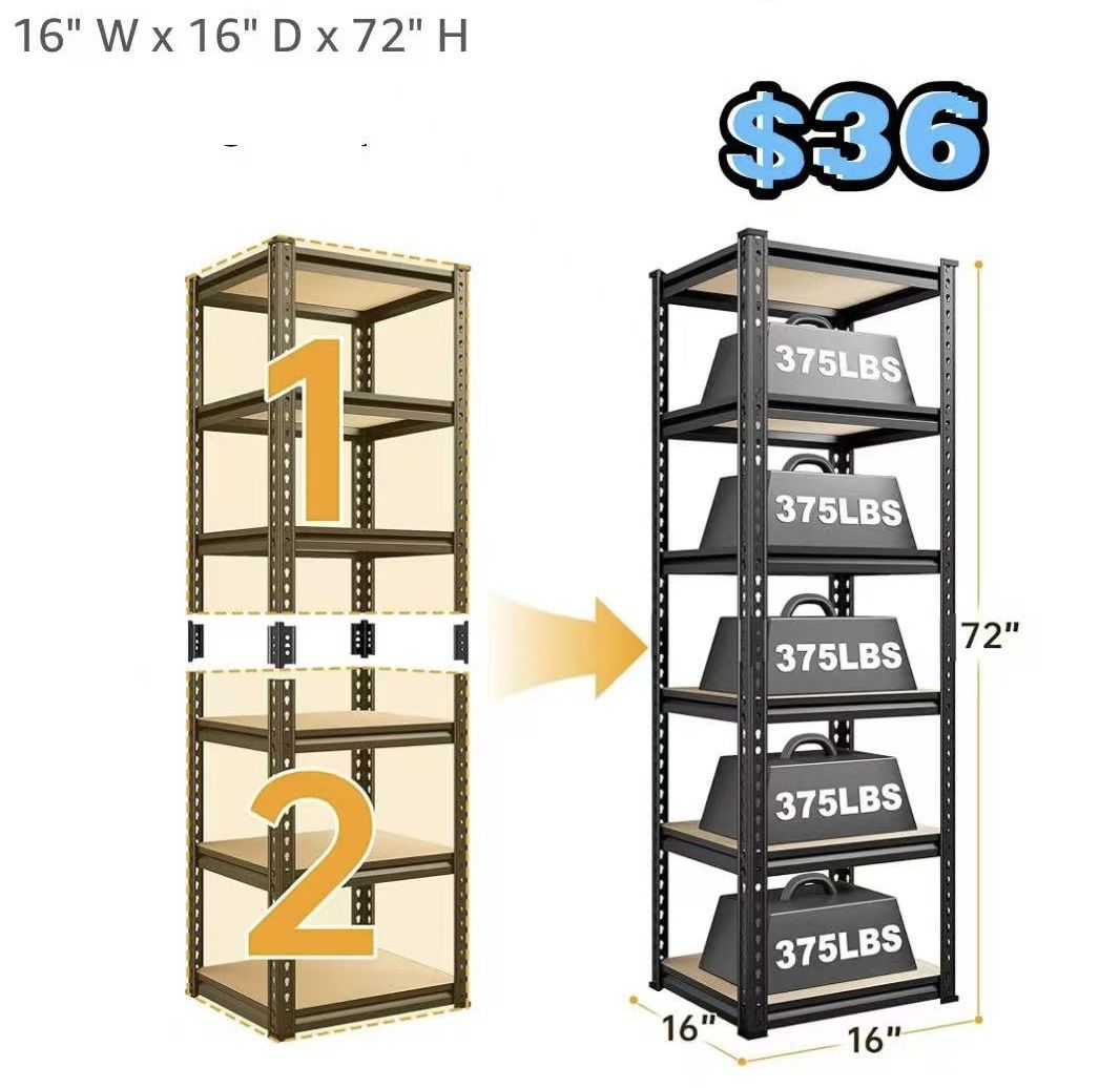 😀 REIBII 16"Wx16"Dx72"H Storage Shelves 6-Tier Garage Shelving Heavy Duty Metal Shelving Adjustable Metal Shelves for Warehouse Pantry Kitchen Closet