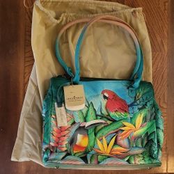 Anuschka Purse, Wallet Hand Painted Leather Parrot/Toucan/Floral