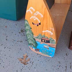 Oar Shelf Lake Scene Wall Mount Two Tiered Vintage  Paddle  Cabin Decoration-$40.00