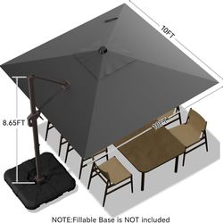 10x10FT Cantilever Outdoor Umbrella, 360° Rotating Large Offset Square Patio Umbrella, Ideal for Garden Backyard Deck Courtyard, Grey  Larg