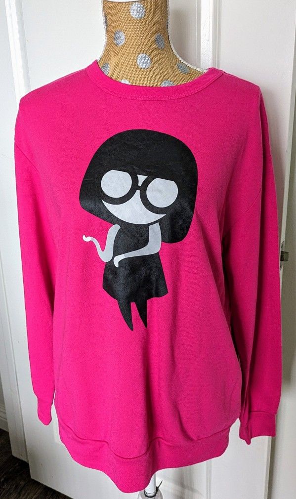 Disney PARKS The Incredibles Edna Mode No Capes Pink Graphic Sweatshirt, MEDIUM