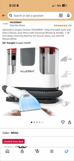 Upholstery Carpet Cleaner, MUJERBAY 12Kpa Portable Spot and Stain Cleaner, Easy Move with Universal Wheels & Handle, 1.18-inch Deep Cleaning Machine f