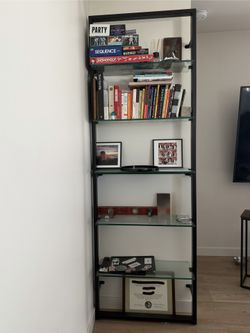 Modern Black Metal & Glass Bookshelf / Display Shelf
