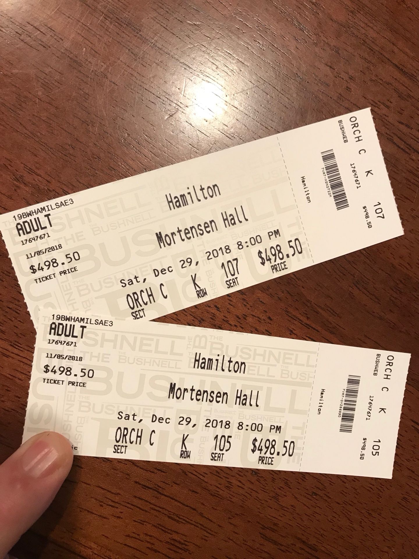 12/29 2 PRIME Orchestra C HAMILTON TICKETS