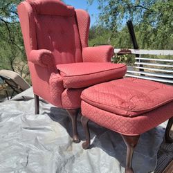 Queen Ann Style Wingback Chair With Ottoman 