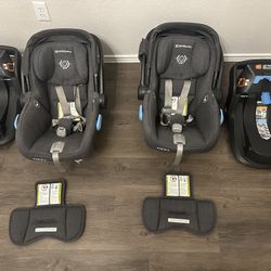 Two Uppababy Mesa Car Seats with Bases, Inserts and Adapters $50 each/$90 both