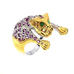 Designer Unheated Round Rhodolite Garnet 2.5mm Emerald Ring Size 9