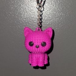 Cute Pink Knitted Cat Keychain