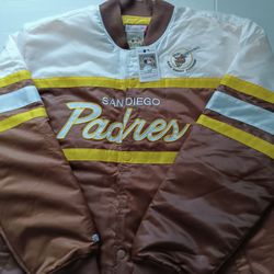 Size 5XLT San Diego Padres Mitchell & Ness Coaches Satin Full-Snap Jacket Big And Tall