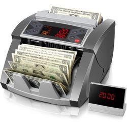 Money Counter Machine Value Count, USD/EUR, UV/MG/IR/DD/DBL/HLF Bill Counter, Add Batch 1,300 Bills/Min, External Display Cash Counter