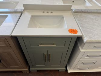 Doveton 24 in. Single Sink Sage Green Bath Vanity with White Engineered Stone Top