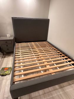 Pottery Barn Complete Grey Queen Bed Frame and Headboard