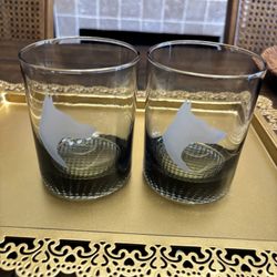 Two Whiskey/cocktail Glasses with Etched Doberman Great Quality 