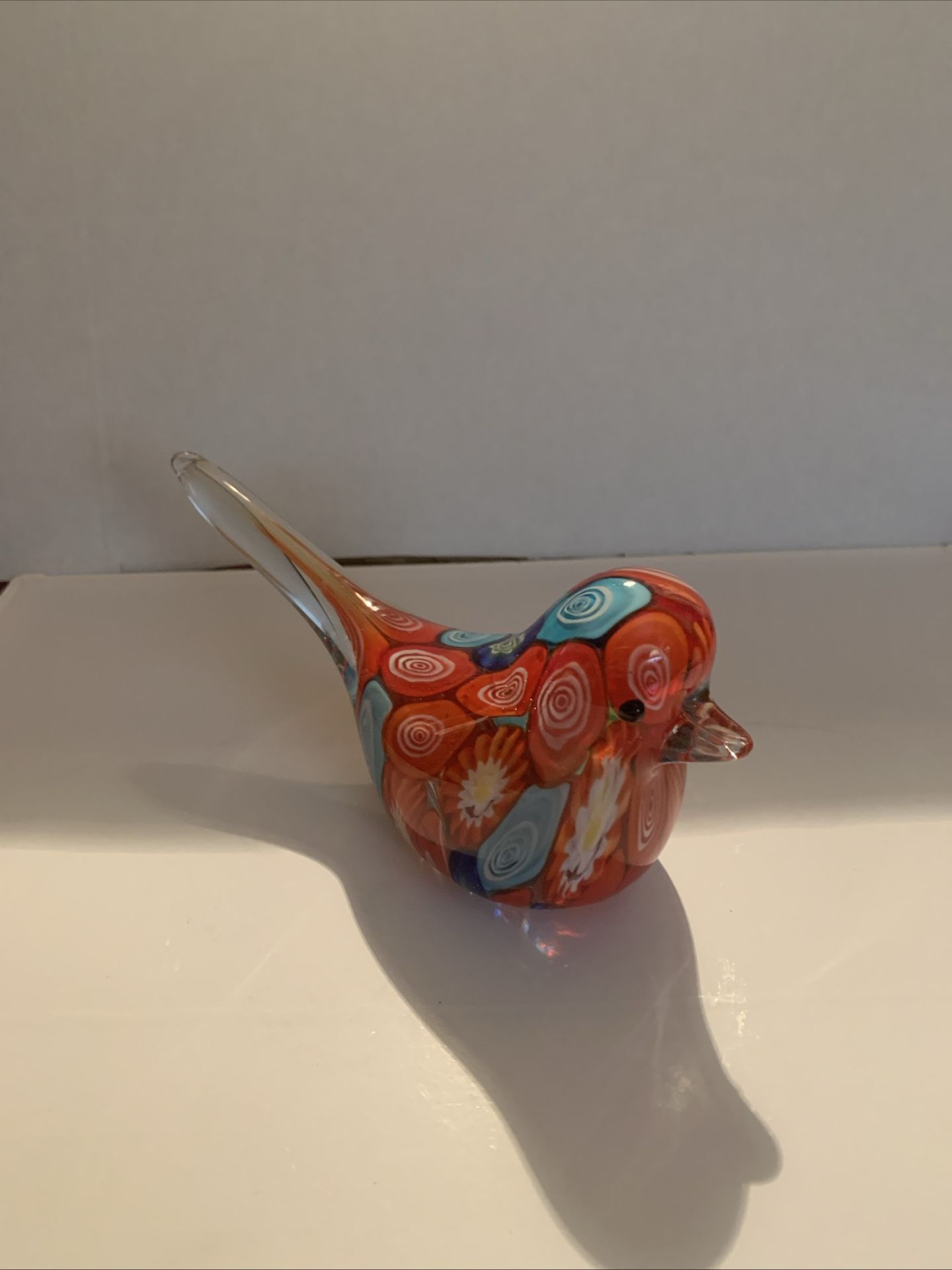 Millifiori Art Glass Bird. Solid Glass 3.75" Tall Almost 7.5" Long No Signature