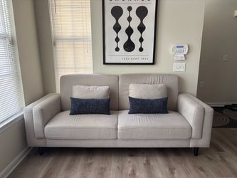 Modern Beige Loveseat with Accent Pillows