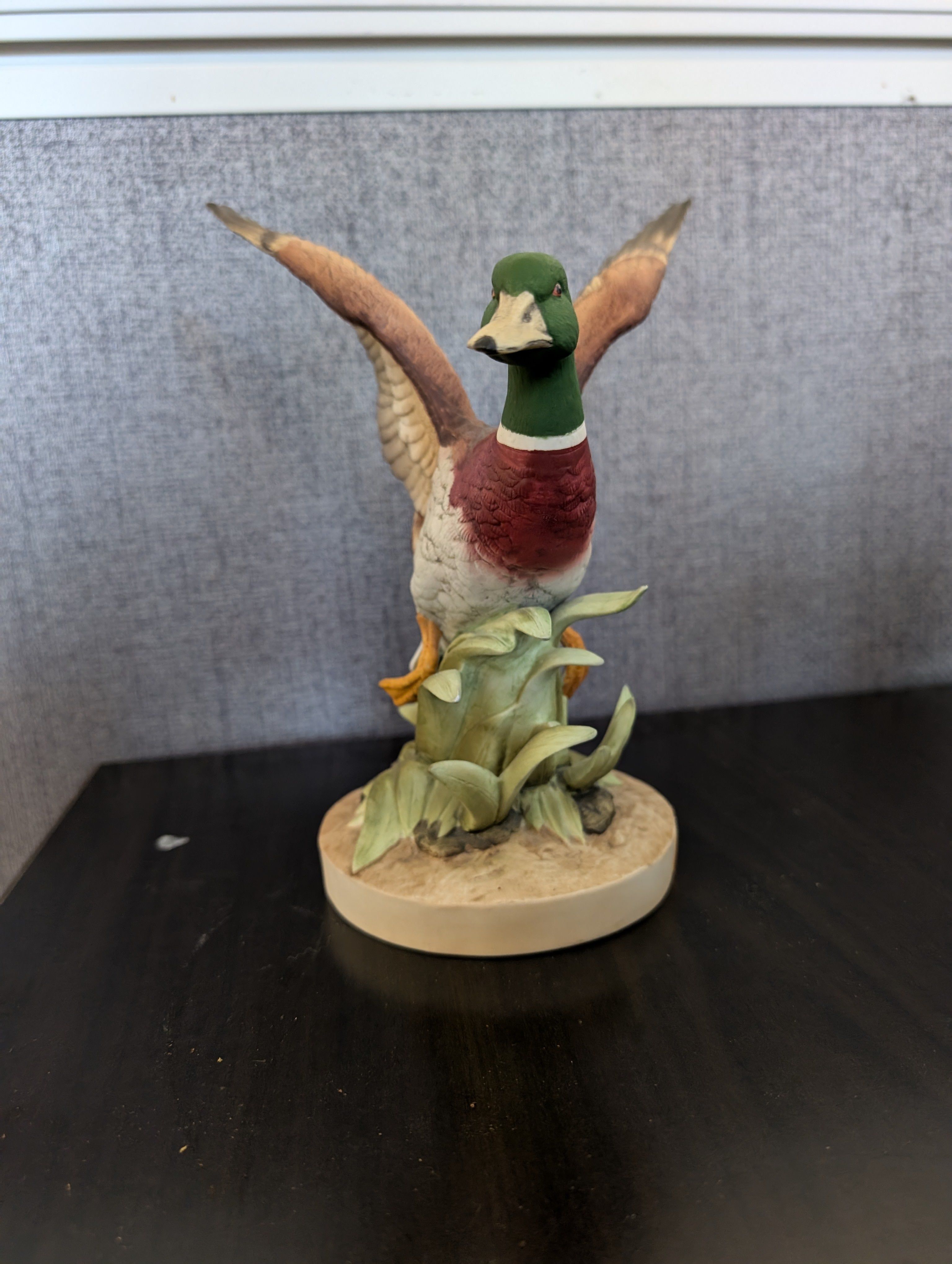 Vibrant Mallard Duck Figurine with Spreading Wings