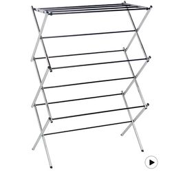(505050-55) Basics Foldable Portable Metal Clothes Drying Rack for Indoor Air Drying, Energy Saving, 14.5 x 29.5 x 41.8 inches, Chrome Silver