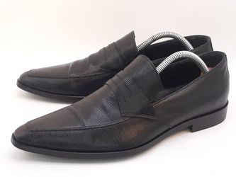 HUGO BOSS Mens Black Leather Pointed Toe Pattern Loafer Dress Shoes US 6 M Italy