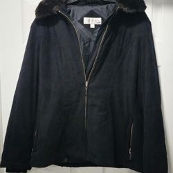 Jones New York Womans Coat-Medium Black Full Zip Closure,2 Pockets,Padded& Lined