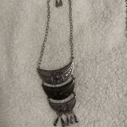 Brand New Necklace And Earrings. Brass And Silver Trio Necklace 