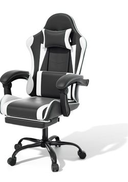 Gaming Chair with Footrest and Lumbar Support Black and White