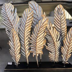 Gray Metal Feathers Sculpture