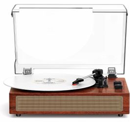 Walnut Brown Vinyl Record Player with Bluetooth Receiver