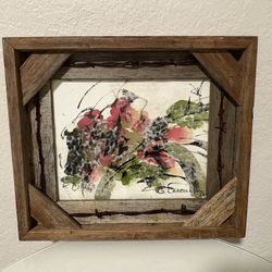 Hand-Painted Tile Floral Abstract Rustic Frame