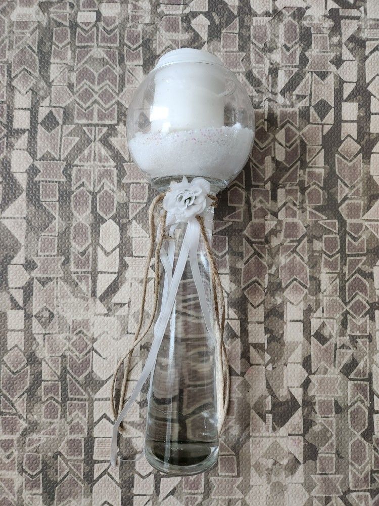 14 Inch Tall Candle Holder with Glitter Sand and Lightly Scented Candle