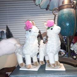 Kelli Gifts set of 2 White Llama plush toy stuffed animal with Bright pink flower 11"inch NWT $20