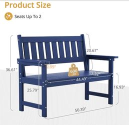 2-Person HDPS Outdoor Bench, All-Weather Fade/Rot Resistant Patio Bench with Ergonomic Backrest, Wood-Like Texture, 600LBS Capacity for Garden/Park/Fr
