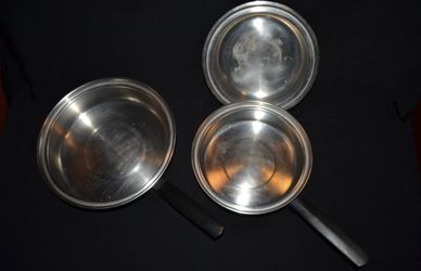 Vintage Flavorite Stainless Steel 11" & 9" Skillet Fry & Sauce Pan w/Insert USA