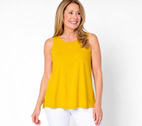 Susan Graver Modern Essentials Liquid Knit Sleeveless Top Golden Yellow, Size 1X