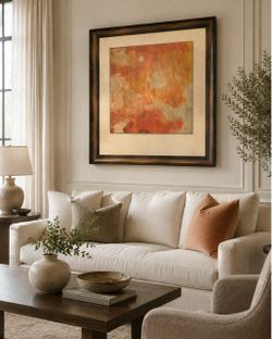 Large Framed Abstract Wall Art – Warm Fall Tones – Rust, Gold & Cream