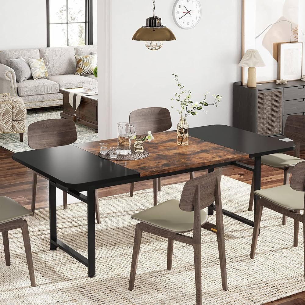 Tribesigns Dining Table for 6 People, 70.87" Long Dining Room Table with Heavy Duty Metal Frame, Industrial Rectangle Kitchen Table for Kitchen, Dinin
