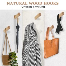 Set of 6 Wood Wall Hooks Mounts for Hanging Coat Towel Hat Clothing New Condition