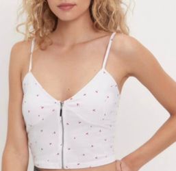 New! Pacsun women's cropped zip up cherry printed tank top in xs